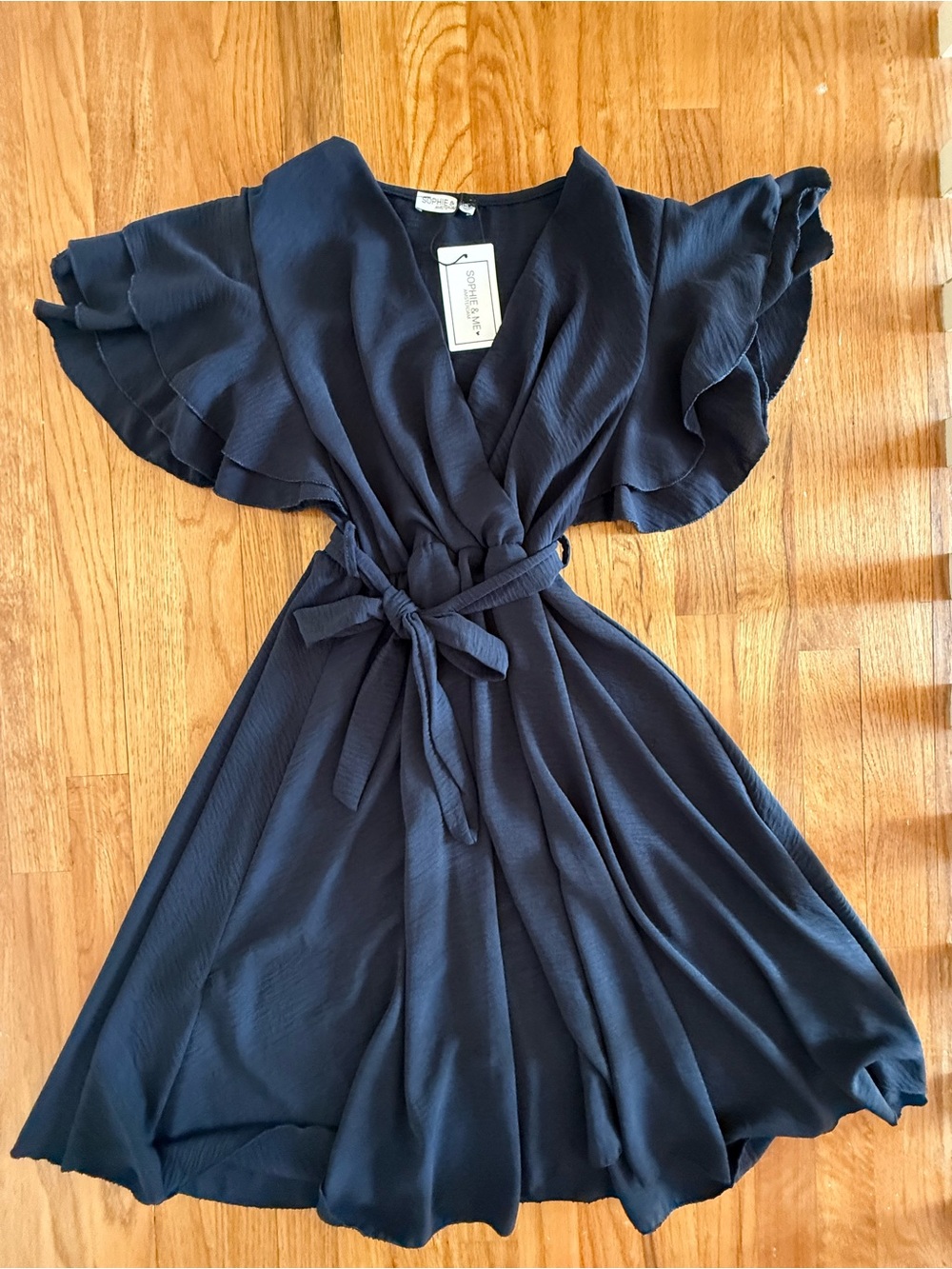 Made in Italy 🇮🇹 Navy Wrap Dress with Flutter Sleeves